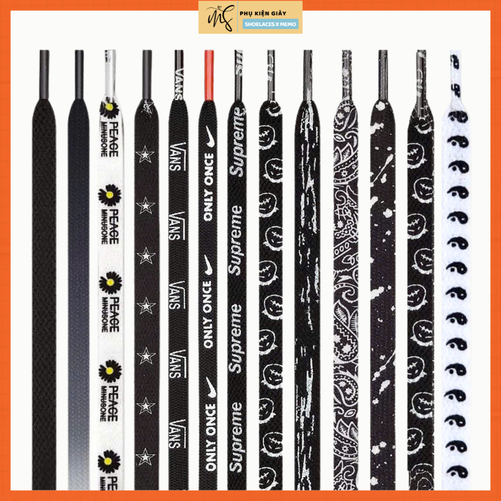 Dây giày thể thao đen trắng đẹp phù hợp mọi mẫu giày độ dài 120 140cm