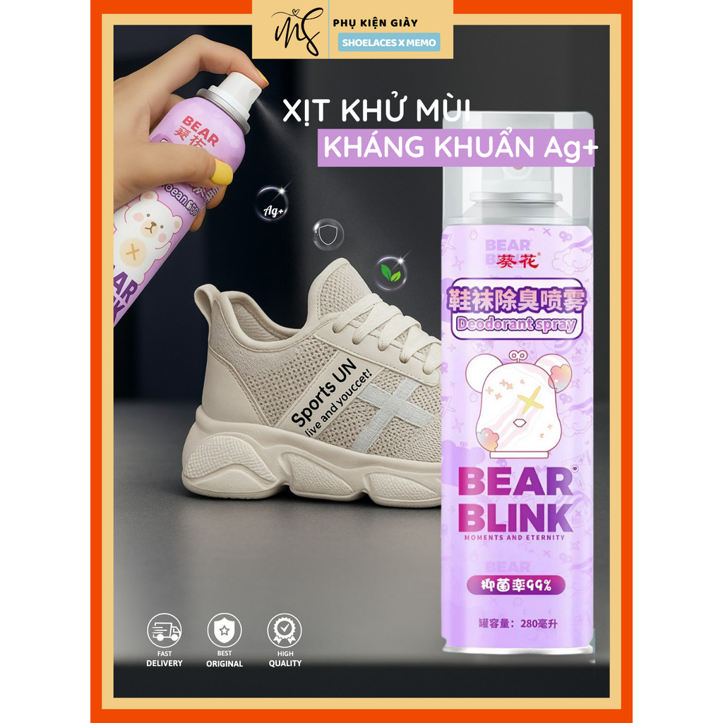 Xịt Nano Khử Mùi Diệt Khuẩn Cho Giày Dép Tất Bear Blink