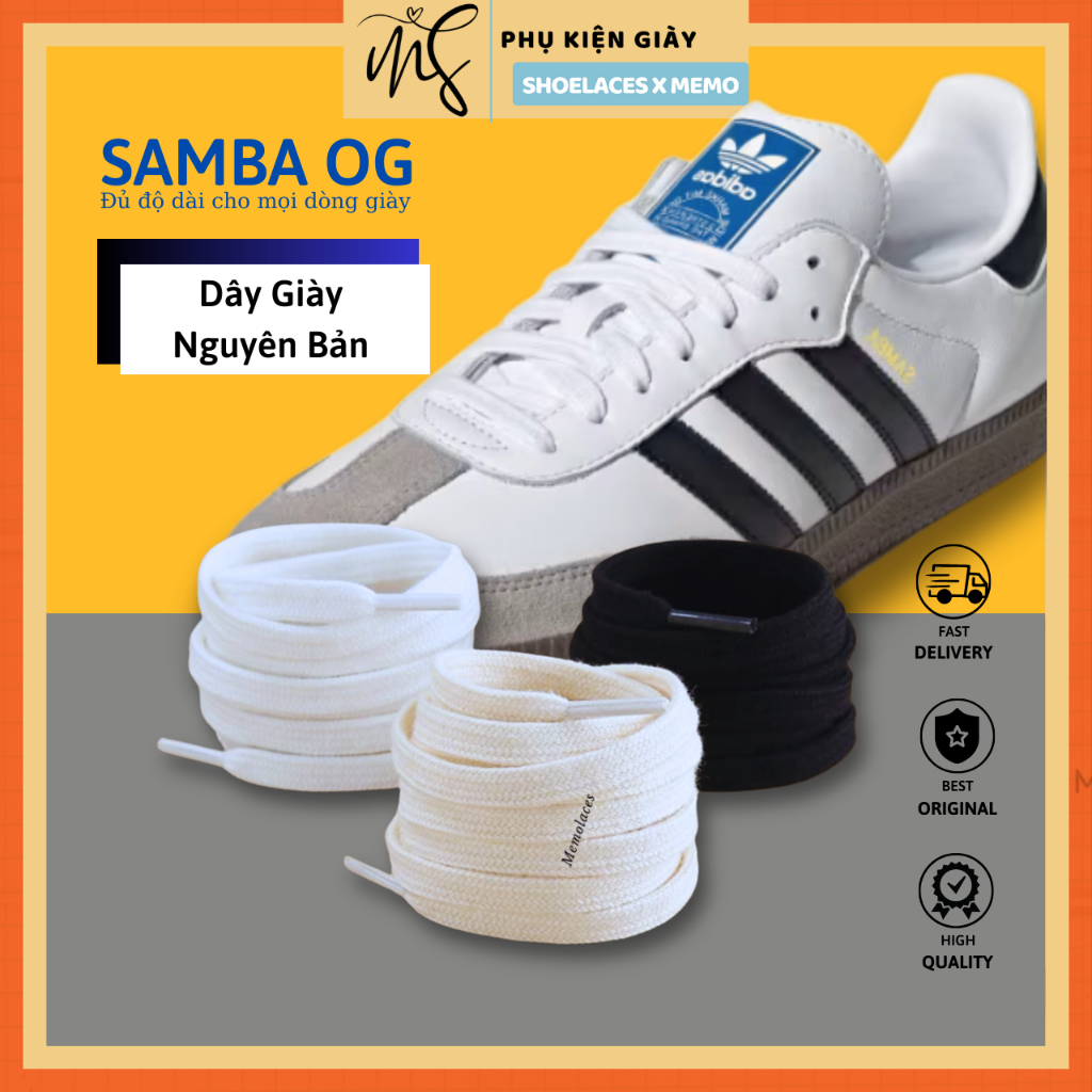 Dây giày dành cho giày adidas samba cao cấp đen, trắng, be, phụ kiện lacetag giày adidas bản đẹp