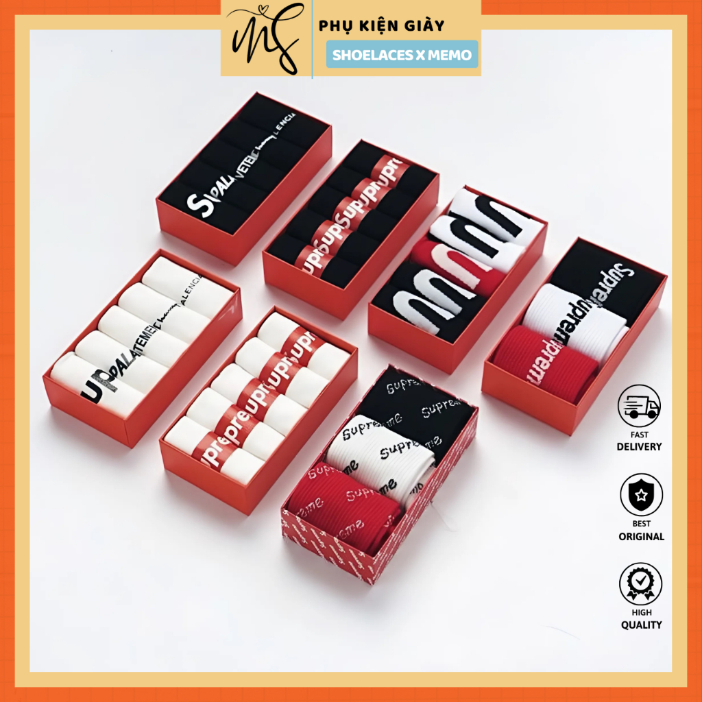 Combo Tất Supreme Cổ Ngắn Full Box- Tất Dệt Kim Chất Lượng Cao