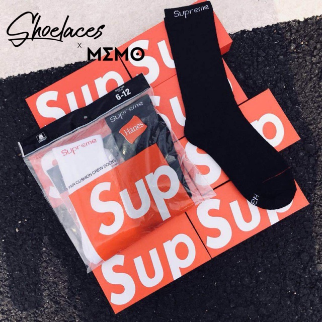 Tất Vớ Supreme x Hanes Cushion Crews - Pack 2 Đôi Nguyên